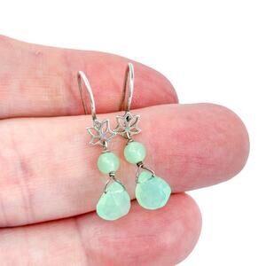 Vintage Sterling Silver 925 Chrysoprase Earrings | Dainty Green Gemstone Drops